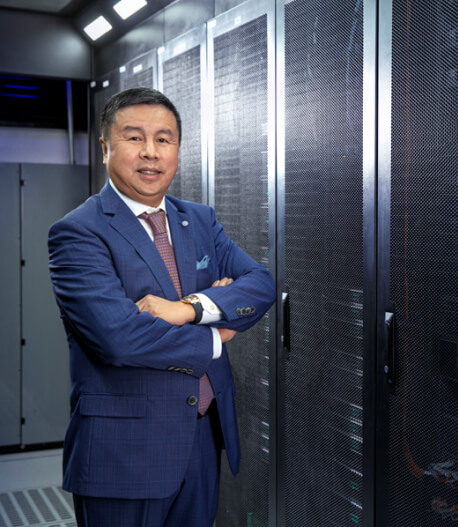 Man fixing wire of satellite